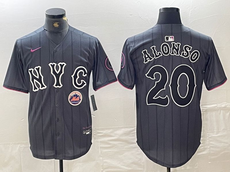 Men New York Mets 20 Alonso Black City Edition 2024 Nike MLB Jersey style 5